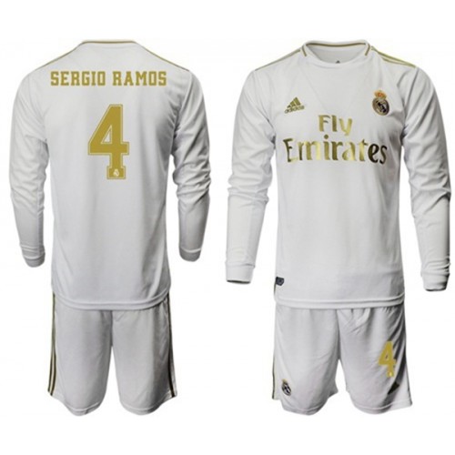 Camisolas de futebol Real Madrid Sergio Ramos 4 Criança Equipamento Principal 2019/20 Manga Comprida Camisolas de futebol Real Madrid Sergio Ramos 4 Criança Equipamento Principal 2019/20 Manga Comprida